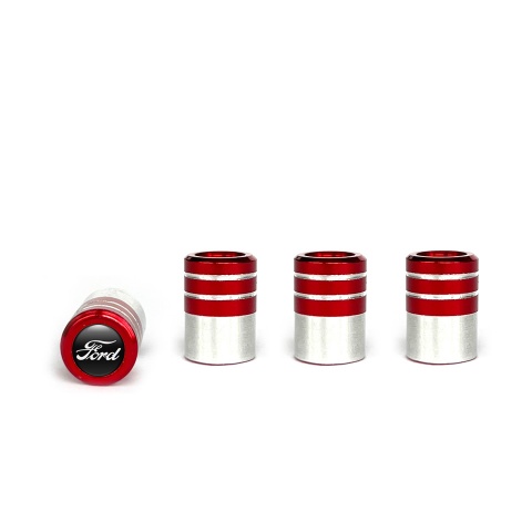 Ford Valve Caps Red 4 pcs Black Silicone Sticker with White Logo