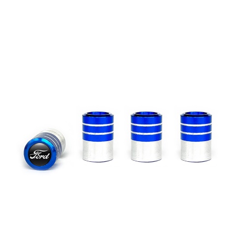Ford Valve Caps Blue 4 pcs Black Silicone Sticker with White Logo