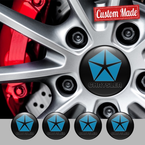 Chrysler Silicone Stickers for Center Wheel Caps Black Blue Pentastar