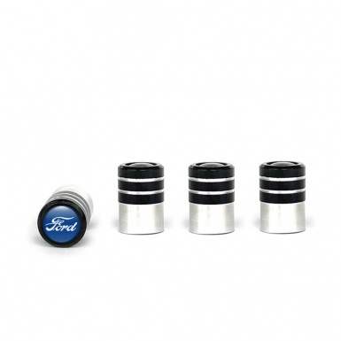 Ford Tyre Valve Caps Black 4 pcs Navy Silicone Sticker with White Logo