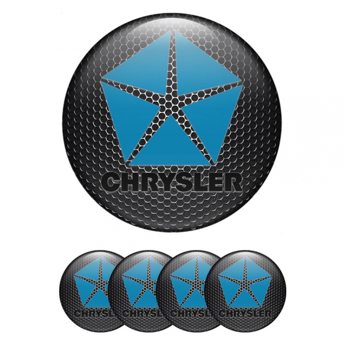 Chrysler Center Wheel Caps Stickers Dark Mesh Blue Pentastar