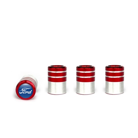 Ford Tyre Valve Caps Red 4 pcs Navy Silicone Sticker with White Logo