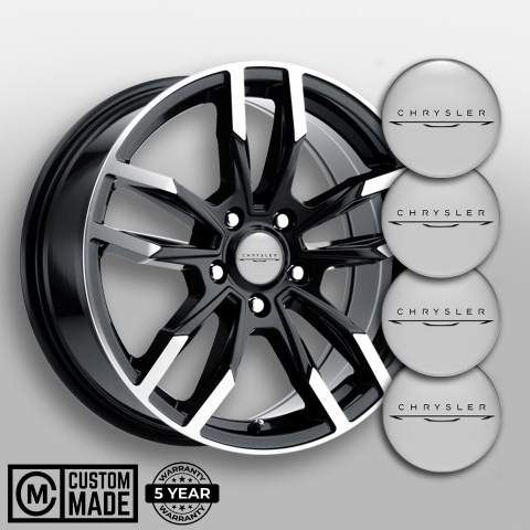 Chrysler Emblems for Center Wheel Caps Grey New Black Logo