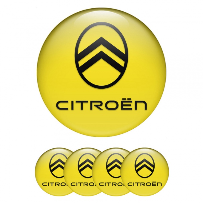 Citroen Domed Stickers for Wheel Center Caps Yellow Black Logo Design
