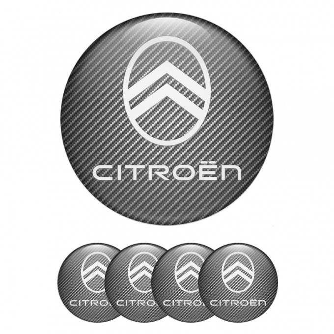 Citroen Domed Stickers for Wheel Center Caps Carbon White Logo Design