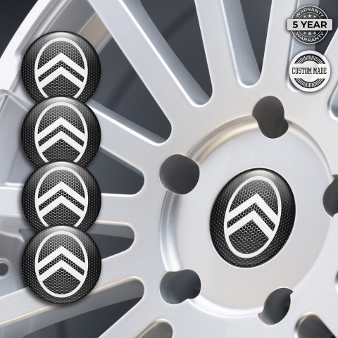 Citroen Center Caps Wheel Emblem Dark Grate White Logo Edition