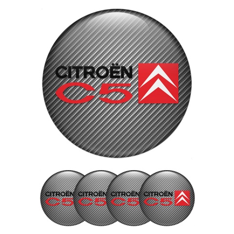 Citroen C5 Domed Stickers for Wheel Center Caps Carbon Red Black Accent