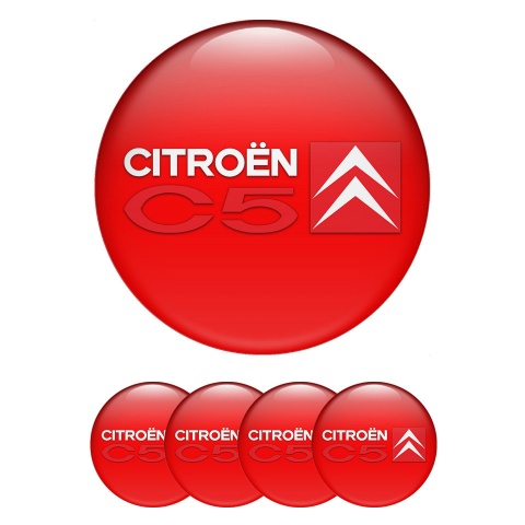 Citroen C5 Emblems for Center Wheel Caps Crimson Red White Motif