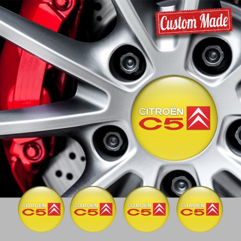 Citroen C5 Wheel Stickers for Center Caps Yellow Red White Motif