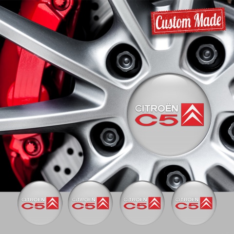 Citroen C5 Silicone Stickers for Center Wheel Caps Grey Red White Motif