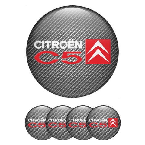 Citroen C5 Domed Stickers for Wheel Center Caps Carbon Red White Motif