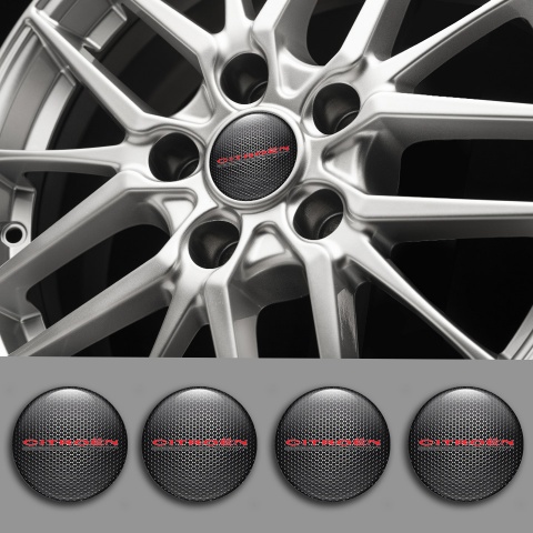 Citroen Center Caps Wheel Emblem Dark Grate Red Sport Design