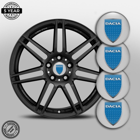 Dacia Wheel Stickers for Center Caps Grey Ice Blue Shield
