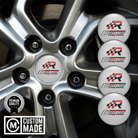 Cosmis Center Wheel Caps Stickers White Carbon Racing Design