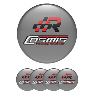 Cosmis Domed Stickers for Wheel Center Caps Dark Grey Racing Design