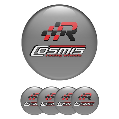 Cosmis Domed Stickers for Wheel Center Caps Dark Grey Racing Design