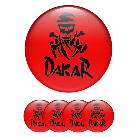 Dakar Domed Stickers for Wheel Center Caps Red Black Logo