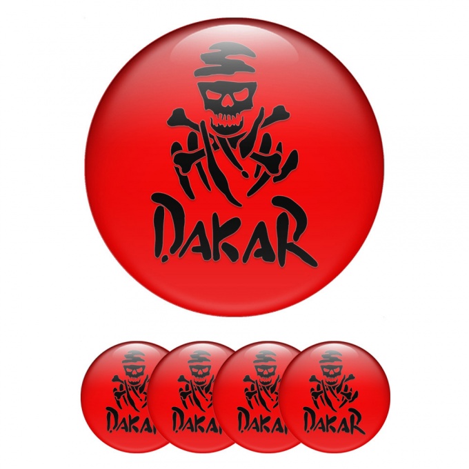 Dakar Domed Stickers for Wheel Center Caps Red Black Logo