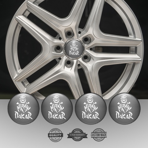 Dakar Domed Stickers for Wheel Center Caps Carbon White Logo