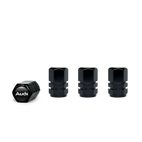 Audi Black Valve Caps 4 pcs Black Silicone Sticker White Logo
