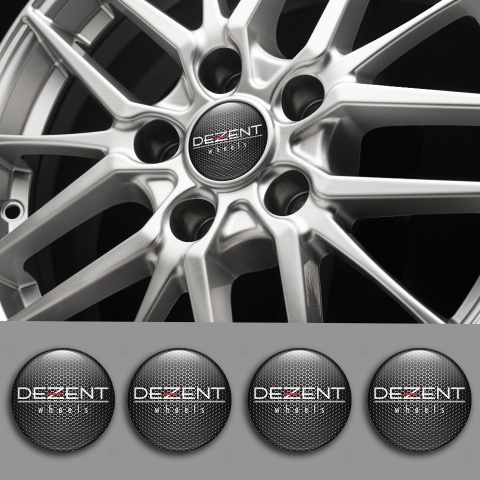 Dezent Center Wheel Caps Stickers Dark Grate White Logo