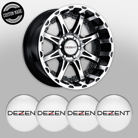 Dezent Domed Stickers for Wheel Center Caps White Clean Black Logo