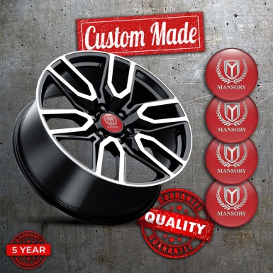 Mansory Emblems for Center Wheel Caps Dark Red Silver Logo