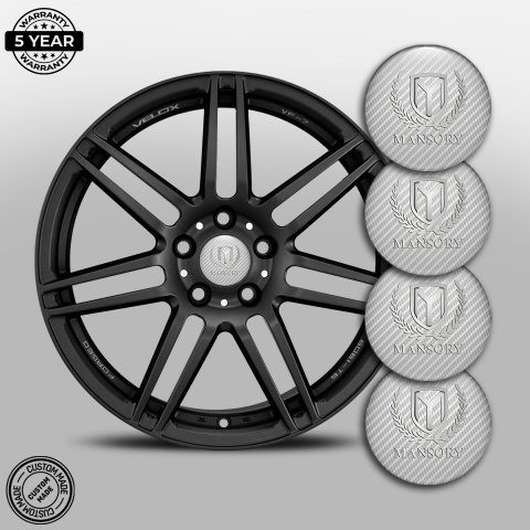 Mansory Stickers for Wheels Center Caps White Carbon Silver Logo