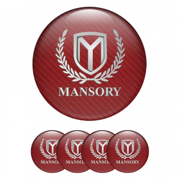 Mansory Emblem for Wheel Center Caps Red Carbon Silver Logo