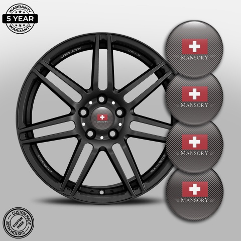 Mansory Wheel Stickers for Center Caps Grey Carbon Red Crest Logo