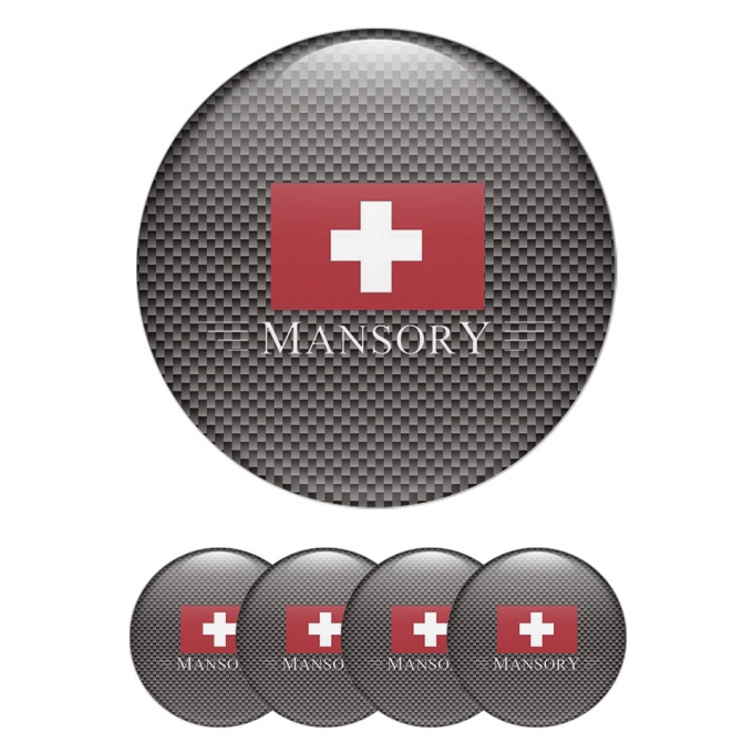 Mansory Wheel Stickers for Center Caps Grey Carbon Red Crest Logo
