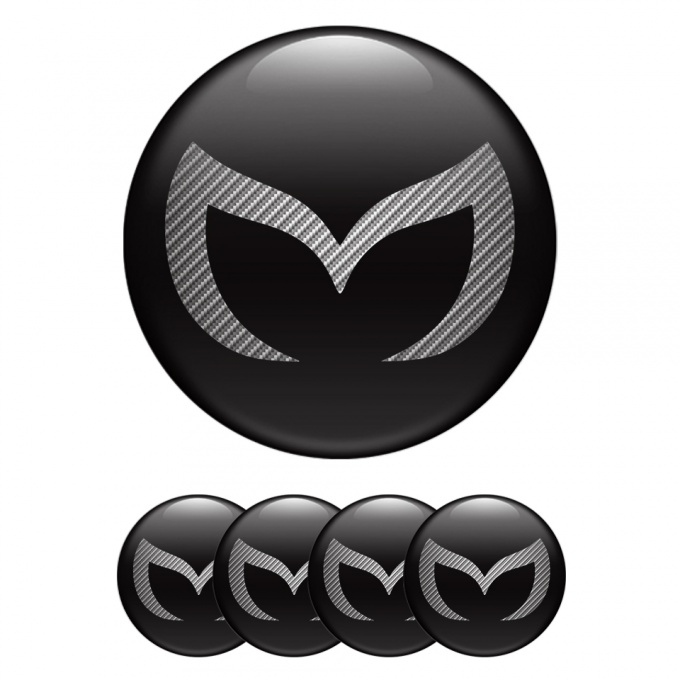 Mazda Silicone Stickers for Center Wheel Caps Black Carbon Logo