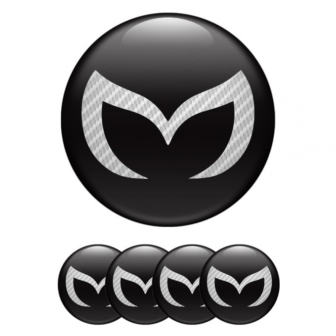 Mazda Domed Stickers for Wheel Center Caps Black White Carbon Logo