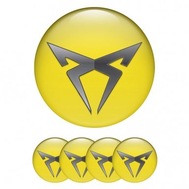 Seat Cupra Center Wheel Caps Stickers Yellow Greyscale Logo