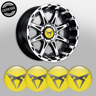 Seat Cupra Center Wheel Caps Stickers Yellow Greyscale Logo