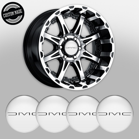 DMC Domed Stickers for Wheel Center Caps White Black Slim Logo
