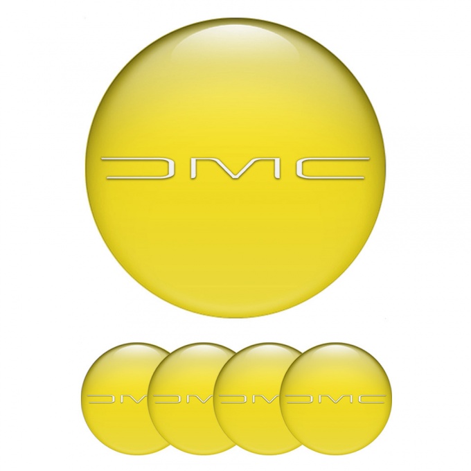 DMC Domed Stickers for Wheel Center Caps Yellow White Slim Logo