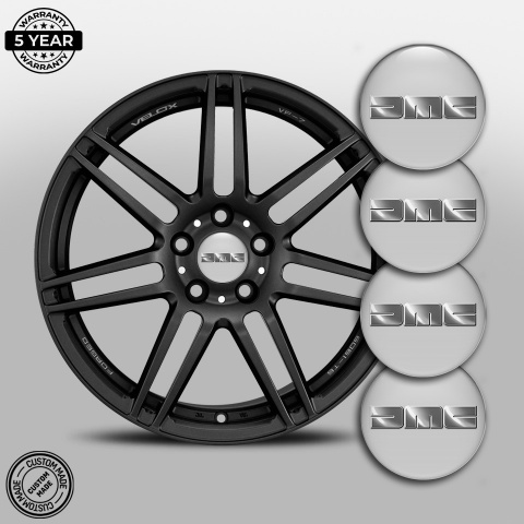 DMC Domed Stickers for Wheel Center Caps Grey Heavy Metallic Logo