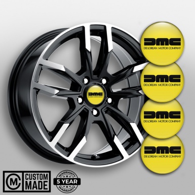 DMC Center Wheel Caps Stickers Yellow Heavy Black Logo