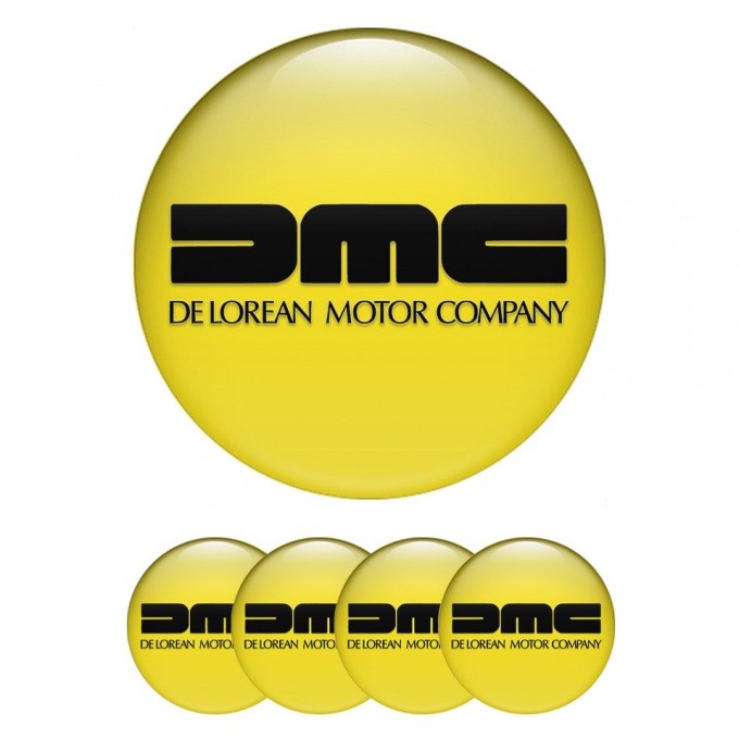 DMC Center Wheel Caps Stickers Yellow Heavy Black Logo