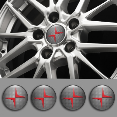 Volvo Polestar Silicone Stickers for Center Wheel Caps Carbon Red Logo