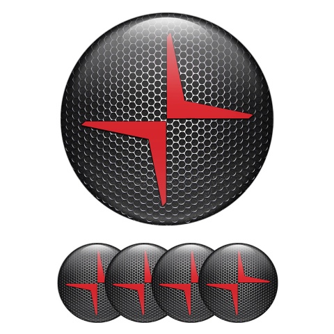 Volvo Polestar Center Caps Wheel Emblem Dark Grate Red Logo