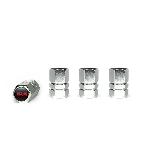 BBS Valve Caps Chrome 4 pcs Black Silicone Sticker with Red Logo