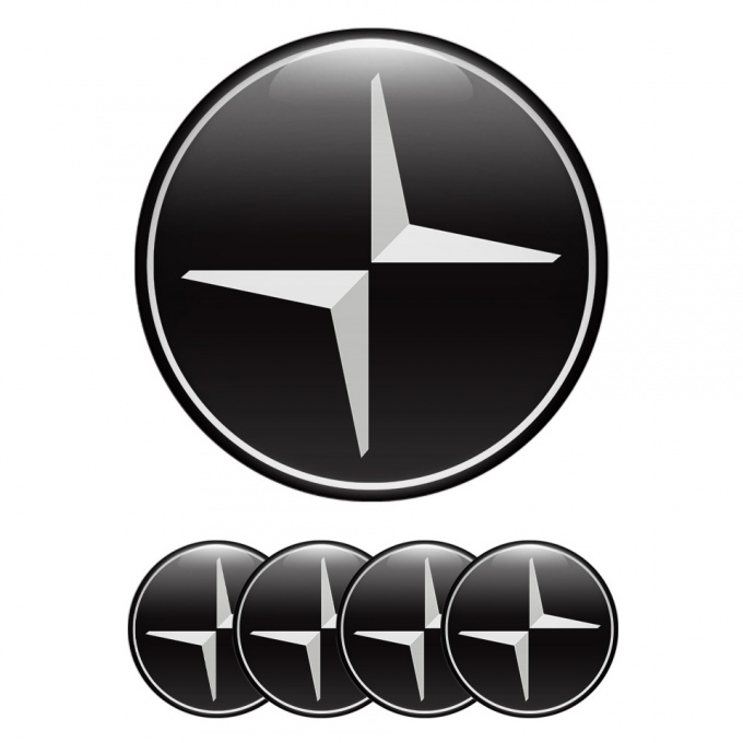 Volvo Polestar Center Caps Wheel Emblem Black White Ring