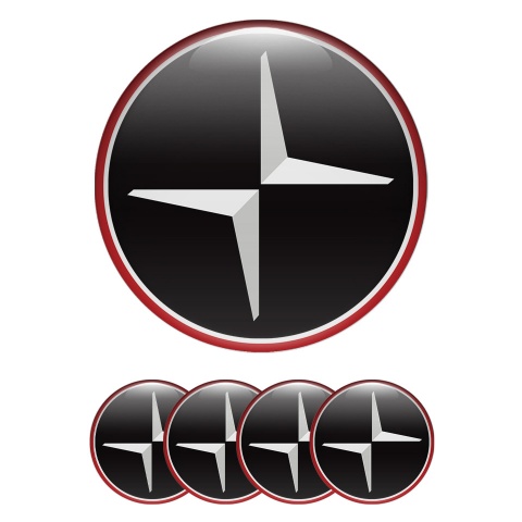 Volvo Polestar Domed Stickers for Wheel Center Caps Black Red Ring