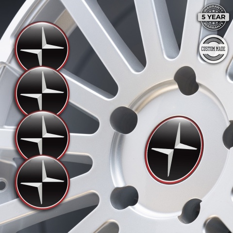 Volvo Polestar Domed Stickers for Wheel Center Caps Black Red Ring