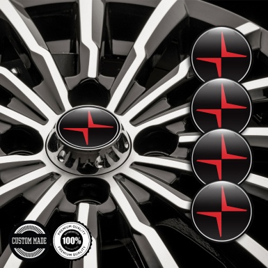 Volvo Polestar Wheel Emblem for Center Caps Black White Ring Red Logo