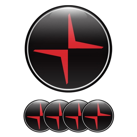 Volvo Polestar Wheel Emblem for Center Caps Black White Ring Red Logo
