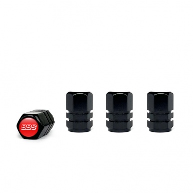 BBS Tyre Valve Caps Black 4 pcs Red Silicone Sticker with White Logo