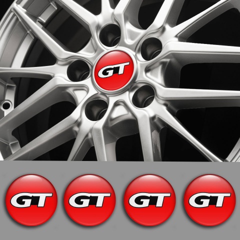 Wheel GT Domed Stickers for Center Caps Red White Modern Logo